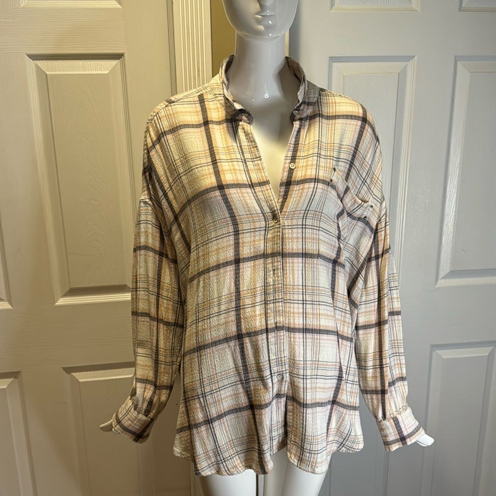 Free People Women's Valley Button Down Shirt Long Sleeve Ivory